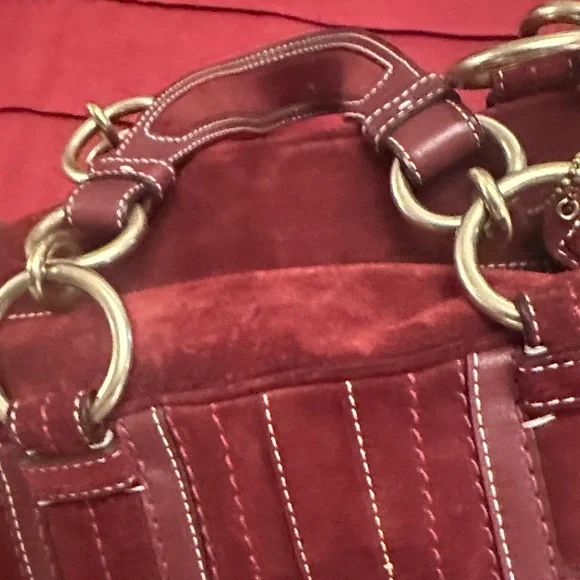 Coach Rich Red Suede Satchel - Picture 6 of 8